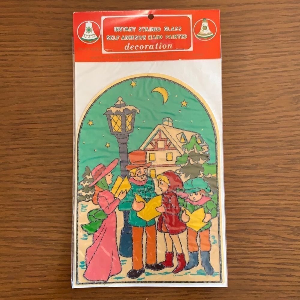 Vtg 70s Instant Stained Glass Christmas scene in‎ original packaging